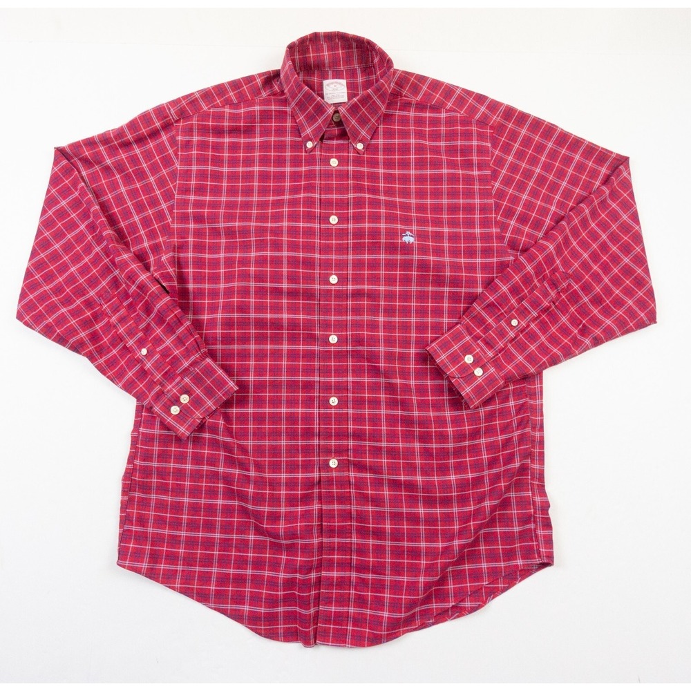 Brooks Brothers Shirt Mens Medium Red Button Down Oxford OCBD Check Preppy 346‎ - Picture 1 of 9